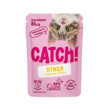 Catch! Влажный корм для котят всех пород, птицы и овощей кусочки в соусе