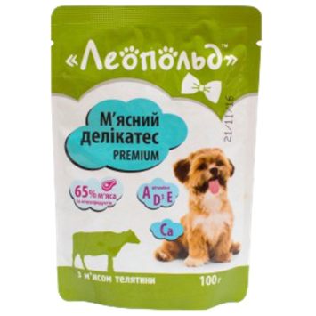 Леопольд Мясной Деликатес с телятиной для собак, пауч 100г
