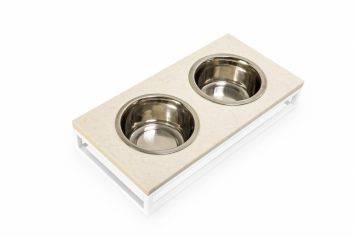 Harley & Cho (Харлі енд Чо) Lunch Bar Beige Stone + White Миска подвійна на підставці для котів та собак