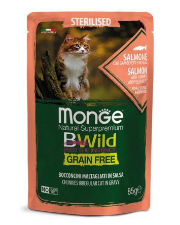 Monge (Монж) BWild Grain Free Wet Salmon with Shrimp Sterilized Adult Cat - Влажный корм для стерилизованных кошек, лосось с креветками и овощами