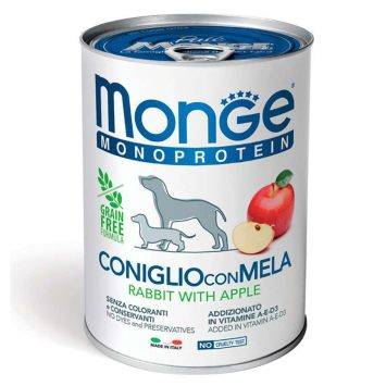 Monge (Монж) Dog Monoprotein Fruit Rabbit with Apple - Влажный монопротеиновый корм для собак, кролик с яблоком