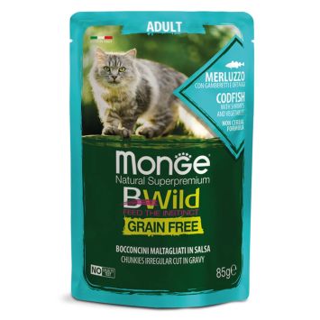 Monge (Монж) BWild Grain Free Wet Cod Fish Adult Cat - Влажный корм для взрослых кошек, треска с креветками и овощами