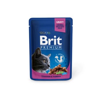 Brit Premium Cat (Брит Премиум Кэт) Кусочки в соусе с курицей и индейкой для кошек (пауч)
