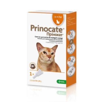 KRKA Prinocate (Принокат) - Противопаразитарные Капли спот-он от блох, клещей и гельминтов для котов до 4.0 кг,1 пипетка