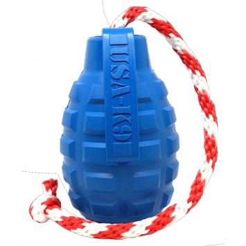 SodaPup (Сода Пап) USA-K9 Grenade Reward Toy – Жевательная игрушка-диспенсер для лакомств Граната с канатом из суперпрочного материала для собак, синяя