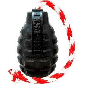 SodaPup (Сода Пап) USA-K9 Grenade Reward Toy – Жувальна іграшка-диспенсер для ласощів Граната з канатом із суперміцного матеріалу для собак, чорна