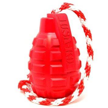 SodaPup (Сода Пап) USA-K9 Grenade Reward Toy – Жувальна іграшка-диспенсер для ласощів Граната з канатом із суперміцного матеріалу для собак, червона