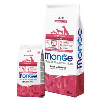 Monge (Монж) Monoprotein All Breeds Adult Beef with Rice – Сухой монопротеиновый корм с говядиной и рисом для взрослых собак различных пород
