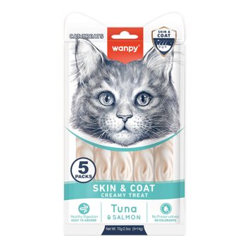 Wanpy (Ванпи) Functional Creamy Lickable Treat Skin&Coat - Функциональное жидкое лакомство для кожи и шерсти для кошек