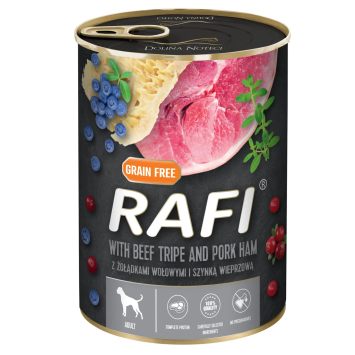 Rafi (Рафи) Dog Adult with Beef Tripe & Pork Hamm - Влажный корм для собак из говяжьих желудков с ветчиной, голубикой и клюквой