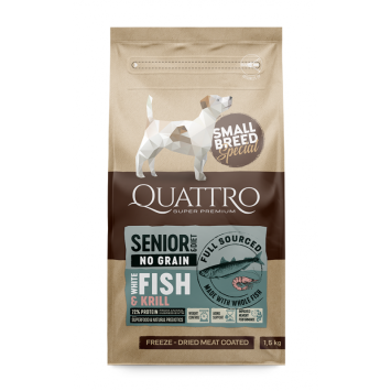Quattro (Кваттро ) Dog Senior&Diet Small Breed Fish - Сухой корм для пожилых собак мелких пород и склонных к полноте (с белой рыбой и криль)