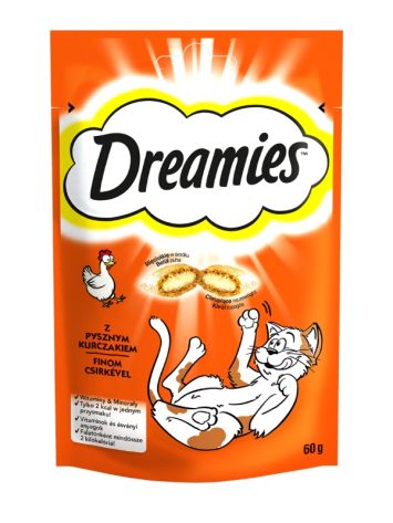 Dreamies (Дримс) лакомство для кошек и котят, хрустящие подушечки с начинкой, курица
