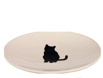 Trixie (Трикси) - Миска керамическая для котов и кошек плоская белая с кошкой 18 х 15 см