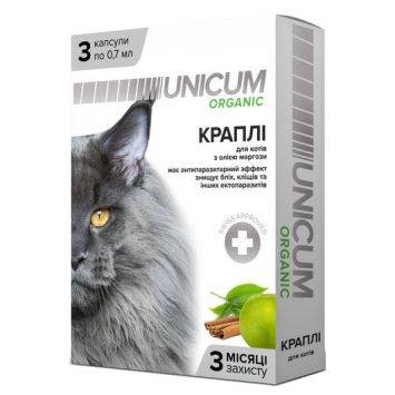 Unicum (Уникум) Organic - Капли на холку от блох и клещей на натуральной основе для кошек