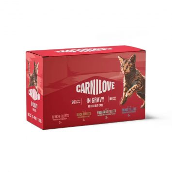 Carnilove (Карнилав) Cat Adult Jelly Multipack - Влажный беззерновой корм для взрослых кошек, набор из 4 вкусов кусочки в соусе
