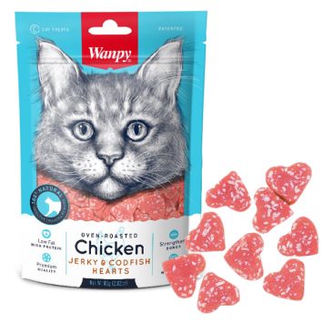 Wanpy (Ванпи) Chicken Jerky and Codfish Hearts - Лакомство сердечки с курицей и треской для кошек