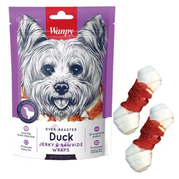 Wanpy (Ванпи) Duck Jerky and Rawhide Wraps - Лакомство кость с узлами и вяленой уткой для собак