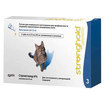 Stronghold (Стронгхолд) Противопаразитарные капли на холку от блох и клещей для взрослых котов 2.6-7.5 кг